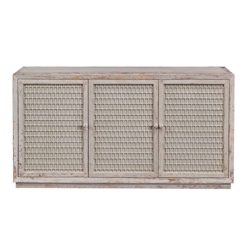Norse Grey Reclaimed Solid Pine Grid Pattern Sideboard by Furniture Classics