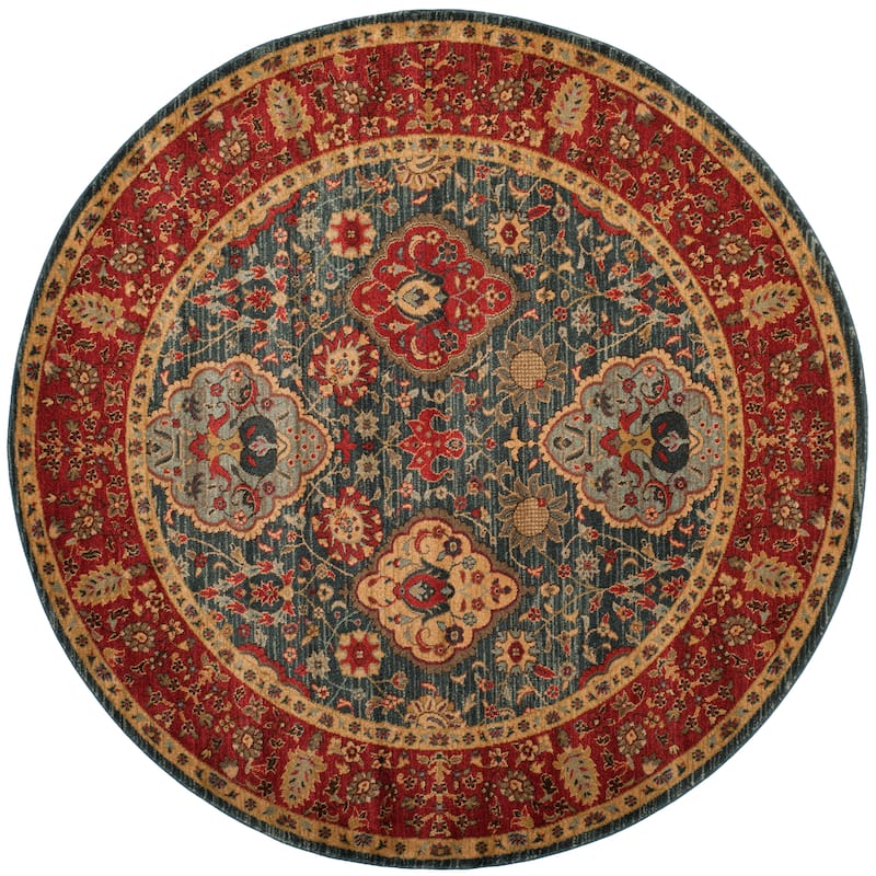 SAFAVIEH Mahal Jacquelyn Traditional Oriental Rug - 9' Round - Navy/Red