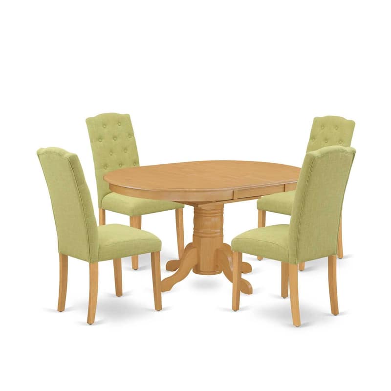 HomeStock 5-Piece Oval Natural Oak Finish Solid Wood Top Dining Table with 4-Parson Chair with Butterfly Leaf Lattice Back