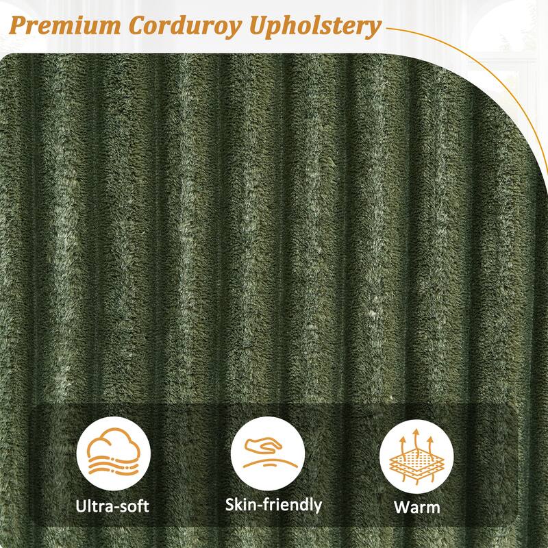 4-seater Green Corduroy Sofa with Storage, Cup Holders and USB Ports