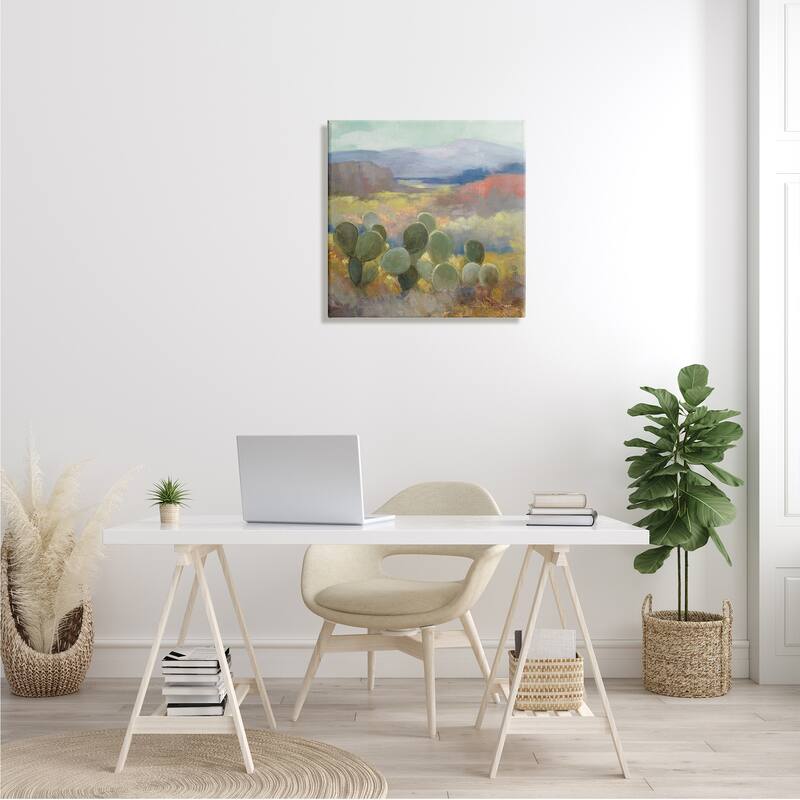 Stupell Prickly Pear Cactus Plant Soft Desert Canyon Landscape Canvas Wall Art - Green