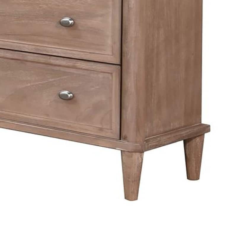 Flora Tall Dresser Chest with 5 Drawers, Tapered Legs, Oak Mindi Wood