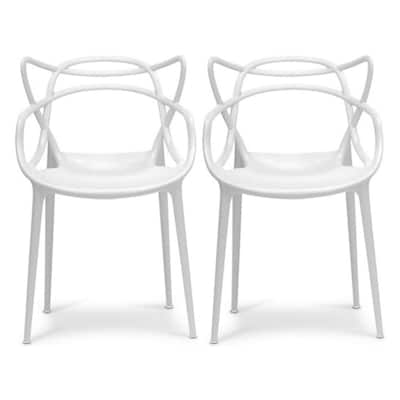 Modern Stackable Geometric Molded Stacking Chairs Dining Armchairs Indoor Outdoor Patio Work Office Kitchen (Set of 2)