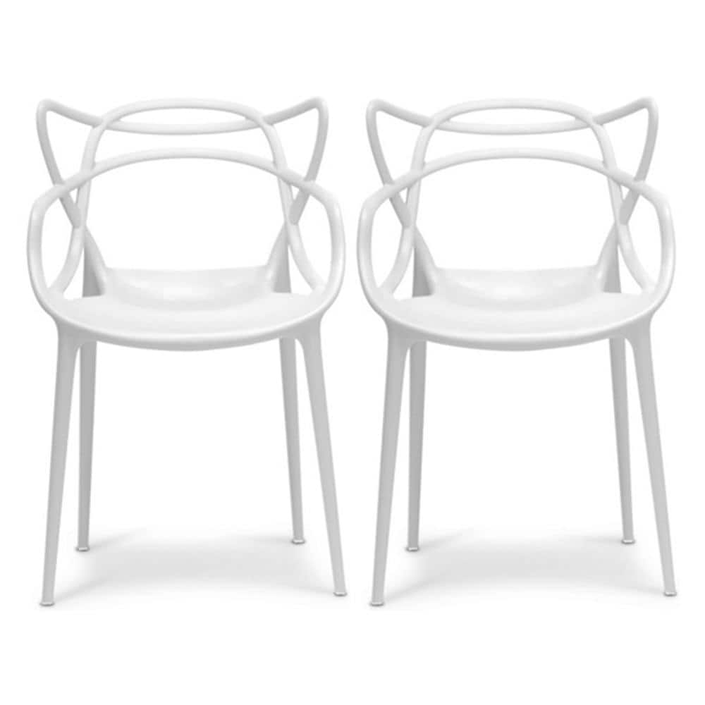 Modern Stackable Geometric Molded Stacking Chairs Dining Armchairs Indoor Outdoor Patio Work Office Kitchen (Set of 2)