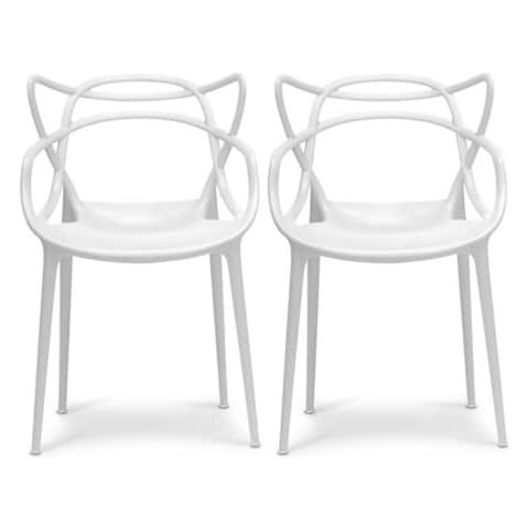 Modern Stackable Geometric Molded Dining Armchairs (Set of 2)