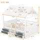 preview thumbnail 9 of 10, White Full Size Wood Bed House with Fence and Roof for Kids, Boys and Girls, Bedroom