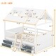 preview thumbnail 9 of 10, White Full Size Wood House Bed with Fence & Roof