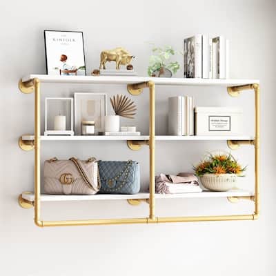 Industrial Pipe Shelving Wall - 10"D x 16"W x 48"H