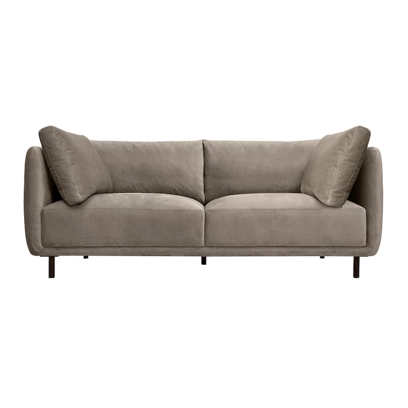Ayi 79 Inch Sofa, 2 Throw Pillows, Cushioned, Fossil Gray Velvet Upholstery - Gray