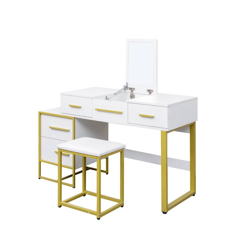 GDF Studio - Mariana Modern 29.53" Tall Makeup Vanity Set with Mirror, 4 Drawers, and Nightstand
