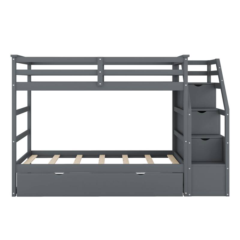Bunk Bed with Twin Size Trundle and 3 Storage Stairs