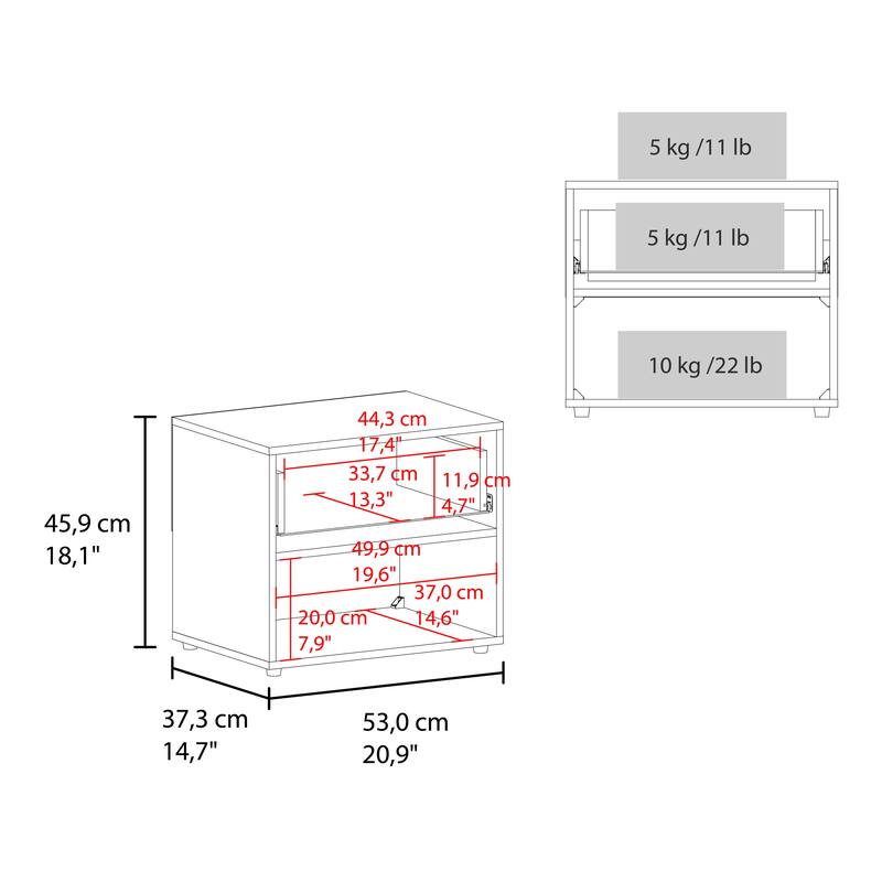 Compact 18-Inch Dark Walnut Nightstand with Drawer and Shelf