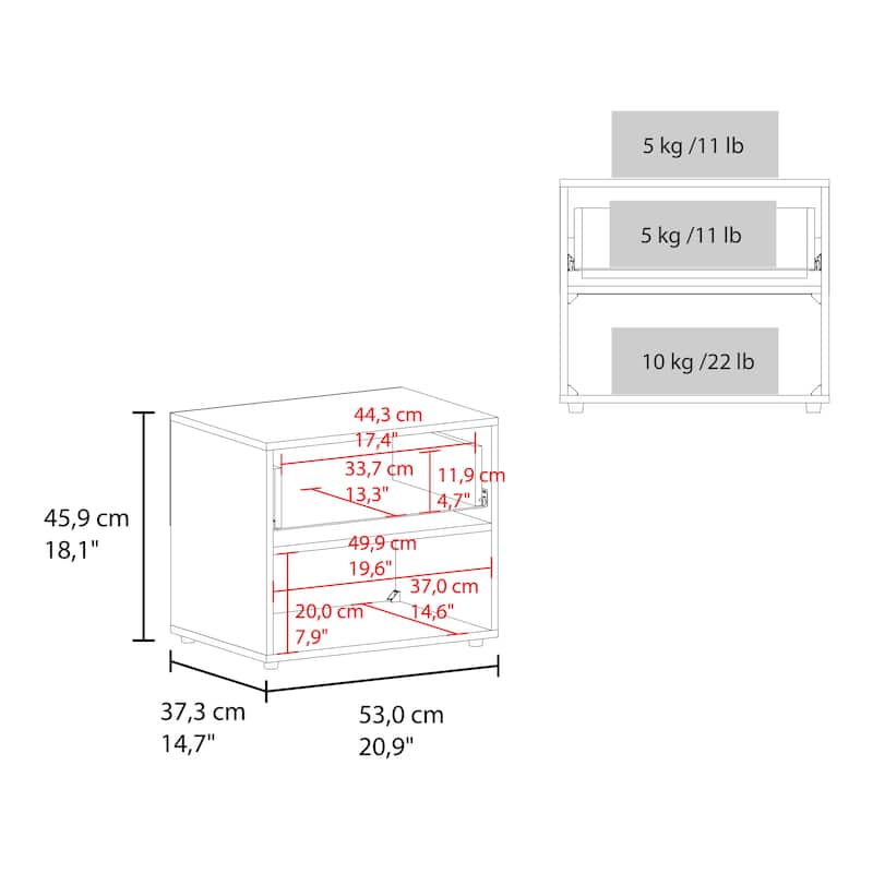 Compact Dark Walnut Nightstand with Drawer and Open Shelf