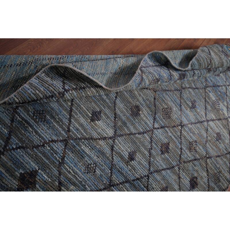 Blue Trellis Moroccan Area Rug Handmade Wool Carpet - 6'0"x 9'8"
