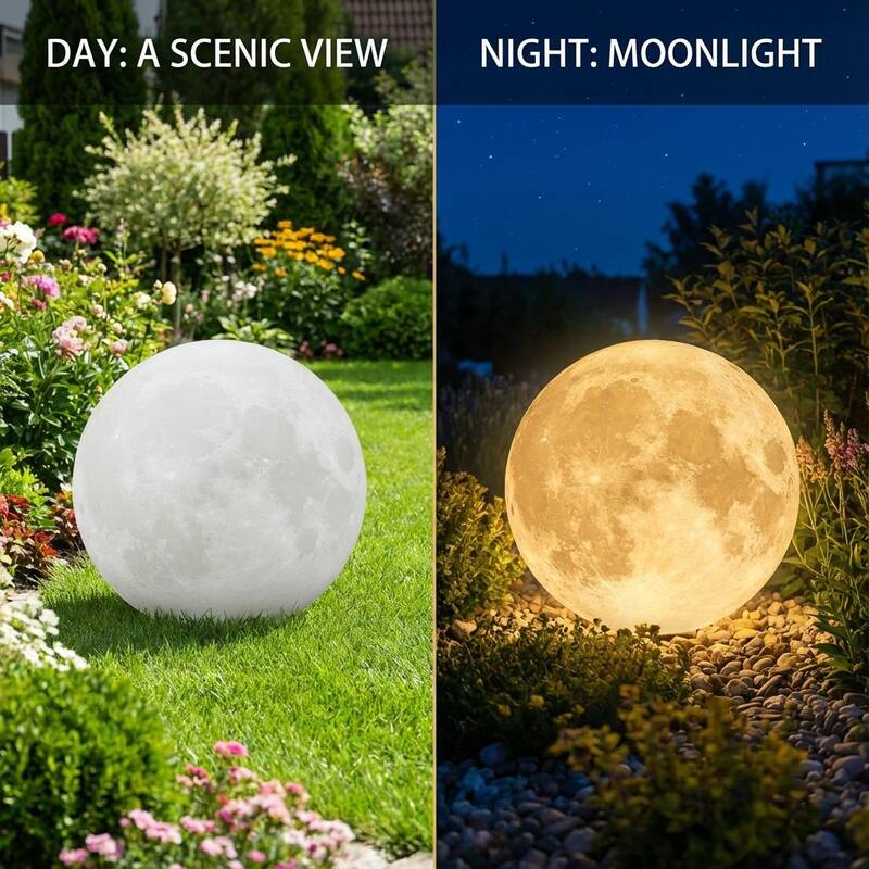 15.7" Indoor/Outdoor Solar Powered Glowing Moon Light - 15.7 inch
