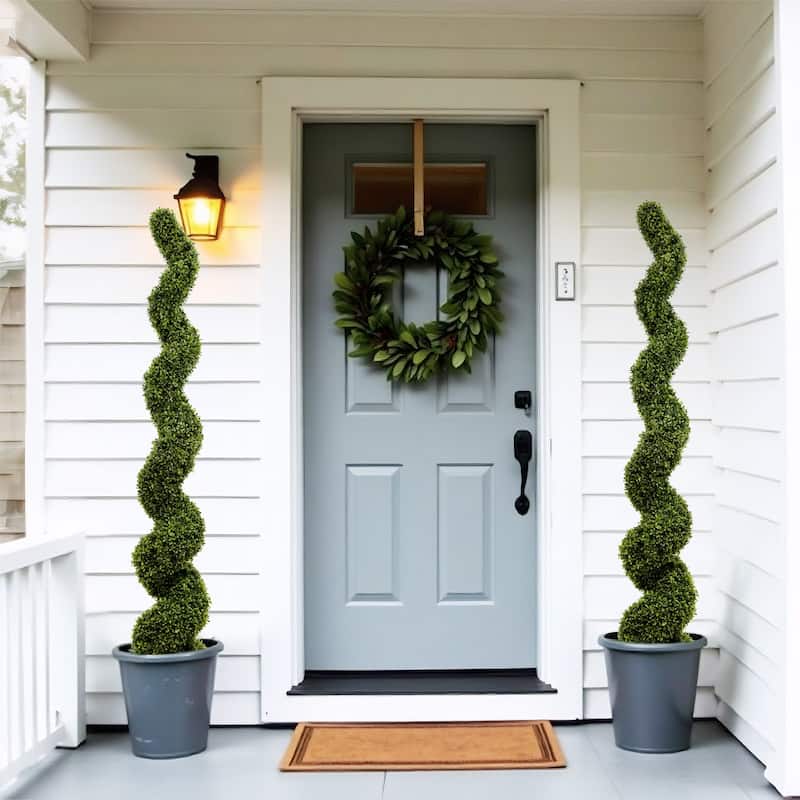 GDFStudio - Vallador Spiral Topiary Trees Artificial Boxwood UV Resistant Elegance（Set of 2） - Green
