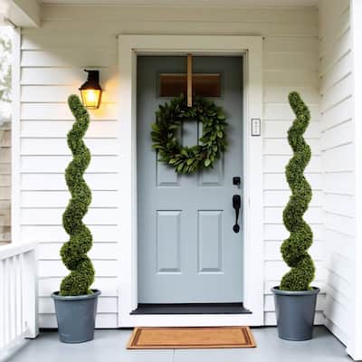 GDFStudio - Vallador Spiral Topiary Trees Artificial Boxwood UV Resistant Elegance（Set of 2）