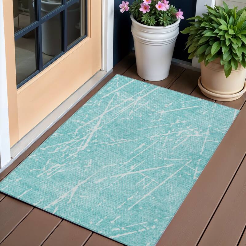 HomeRoots Abstract Transitional Rectangle Outdoor Rug - 3' x 5'