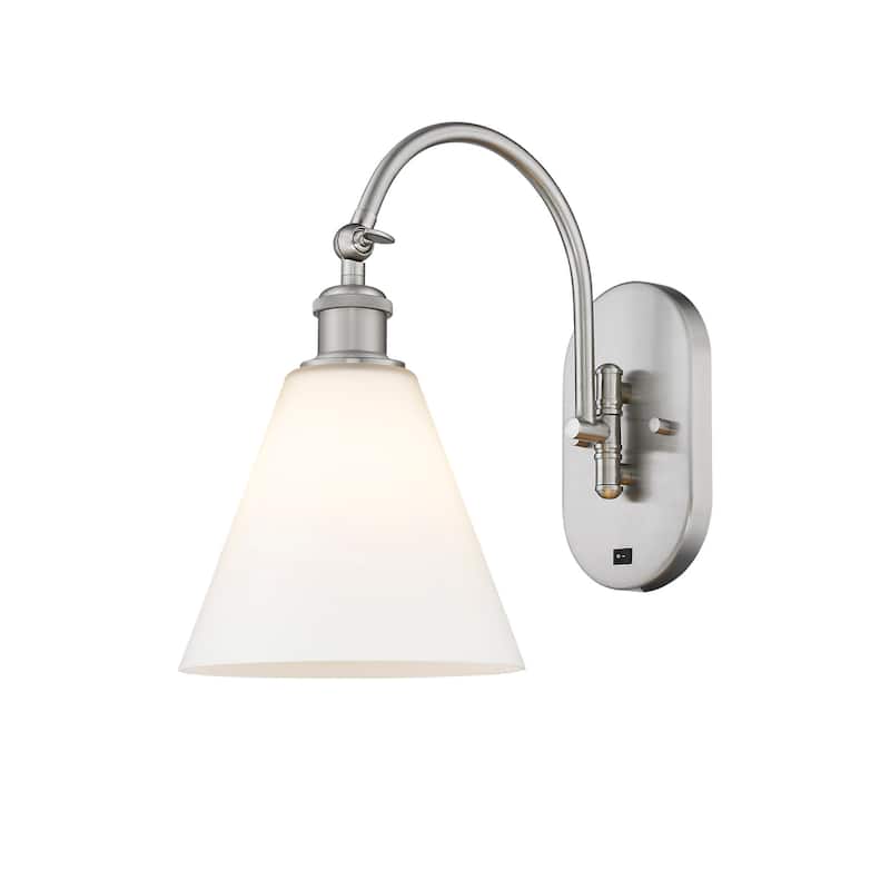Innovations Lighting 518-1W-14-8 Berkshire Sconce Berkshire 14" Tall - Brushed Satin Nickel / Matte White