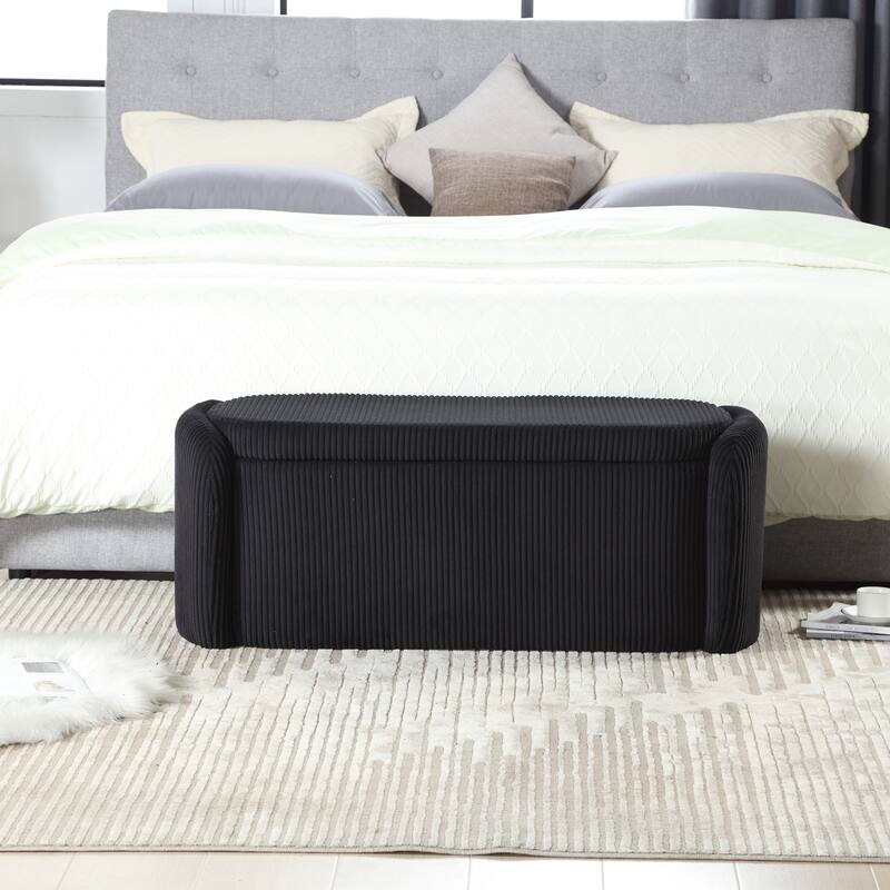 House Hold Storage Ottoman,Bedroom End Bench,Upholstered Fabric Storage Ottoman with Safety Hinge