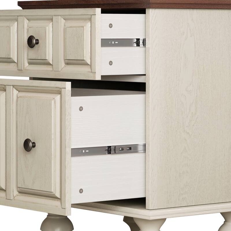 20.47"Vintage Nightstand with 2 Drawers and Roman Column Legs, Solid Wood Bedside End Table, Bedside Cabinet