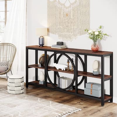 70.9-inche Sofa Console Table with Creative Metal Leg Design, 3 Tiers Narrow Long Accent Tables for Entryway