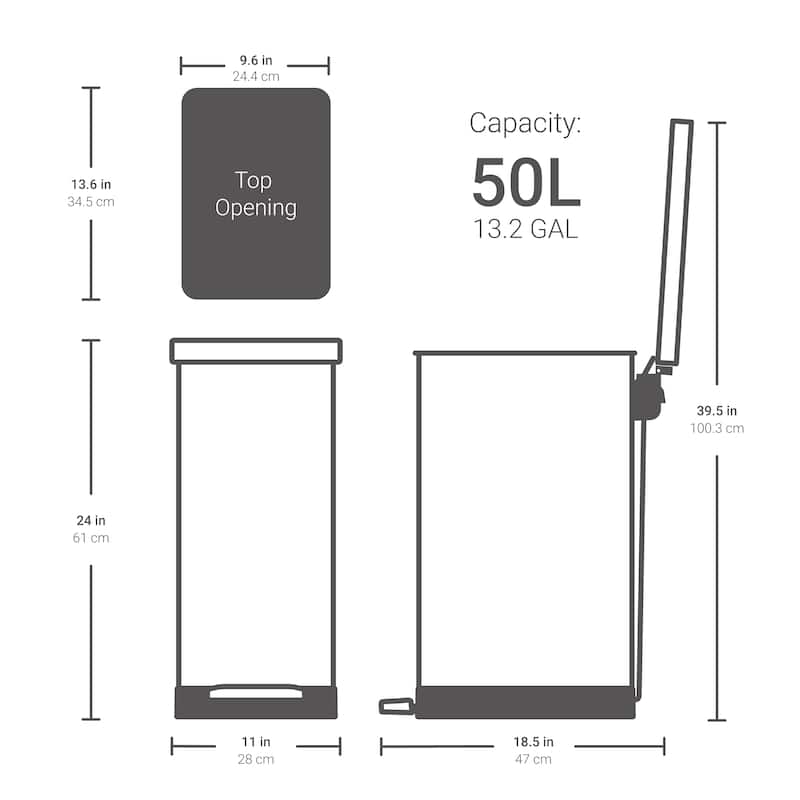 Qualiazero 50L / 13.2 Gallon Slim Step Can