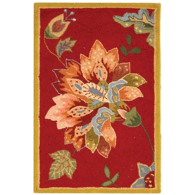 SAFAVIEH Handmade Chelsea Klavdia French Country Floral Wool Area - 1' 8" x 2' 6" - Red - Runner/Rectangle