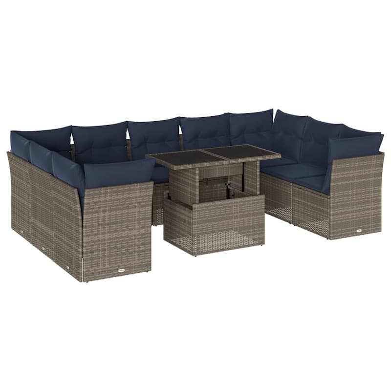 vidaXL 10/11 Piece Patio Sofa Set with Cushions Black/Brown/Gray Poly Rattan
