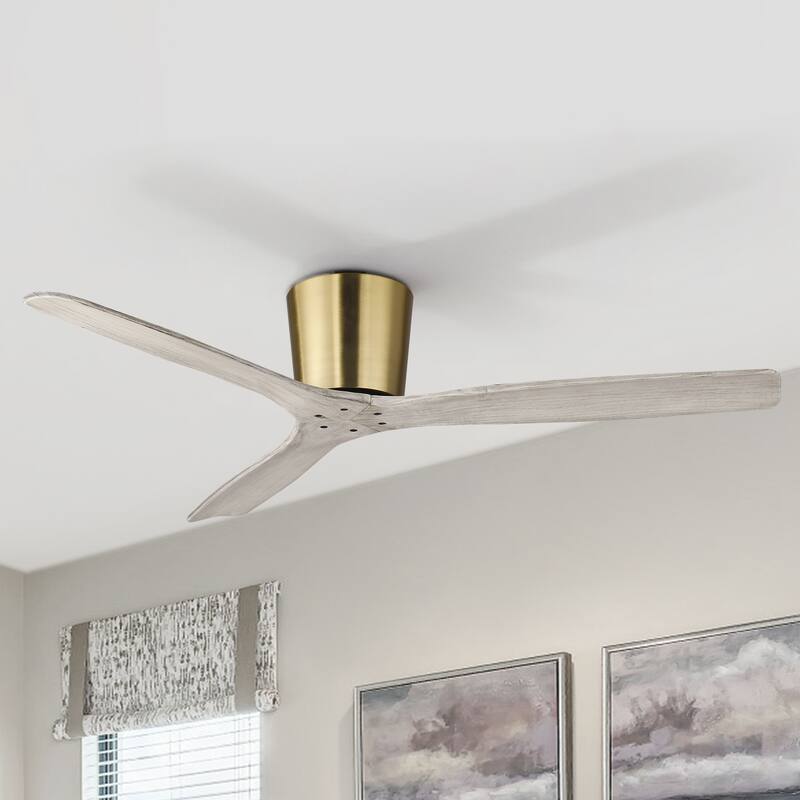 54" Farmhouse Gold Solid Wood Flush Mount Ceiling Fan without Light - Gold