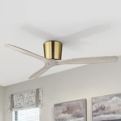 54" Farmhouse Gold Solid Wood Flush Mount Ceiling Fan without Light