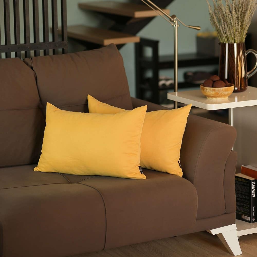 Set of 2 White Modern Lumbar Throw Pillows