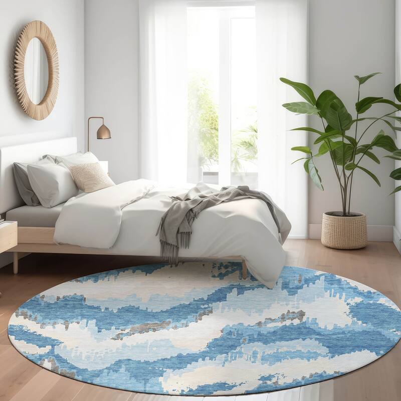 Premium Washable Super Soft Modern Ziggy Mayfield Rug - Blue - 8' x 8'