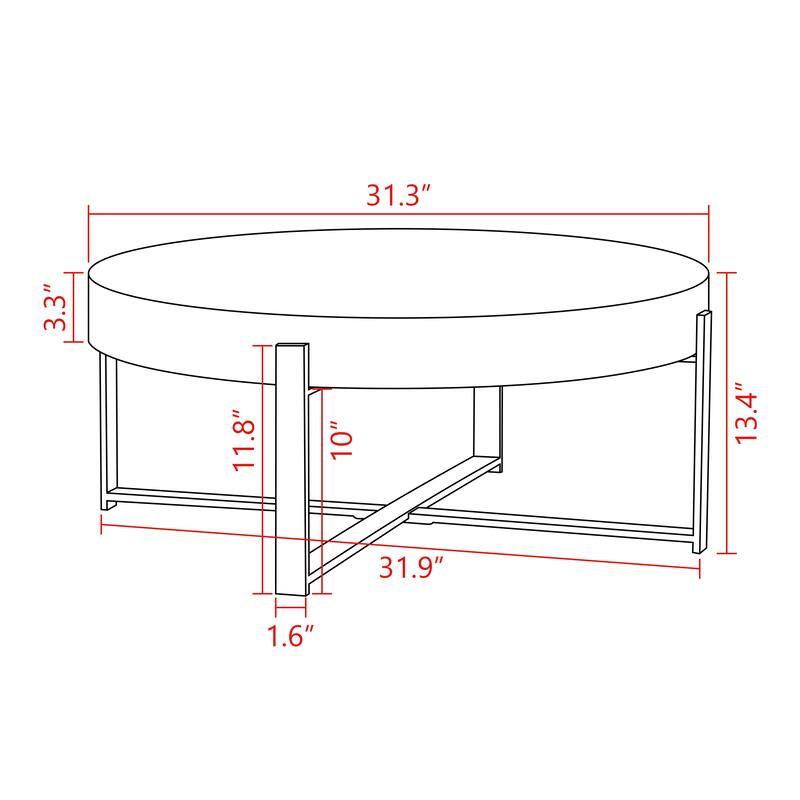 31"W Round Coffee Table With Fir Wood Table Top and Metal Frame End Table
