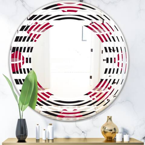 Designart 'Red Lips Fashion Pattern' Printed Modern Round or Oval Wall Mirror - Wave