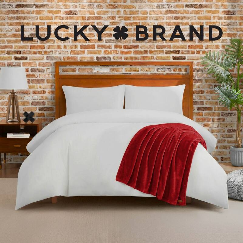 Lucky Brand Solid Plush Throw Blankets