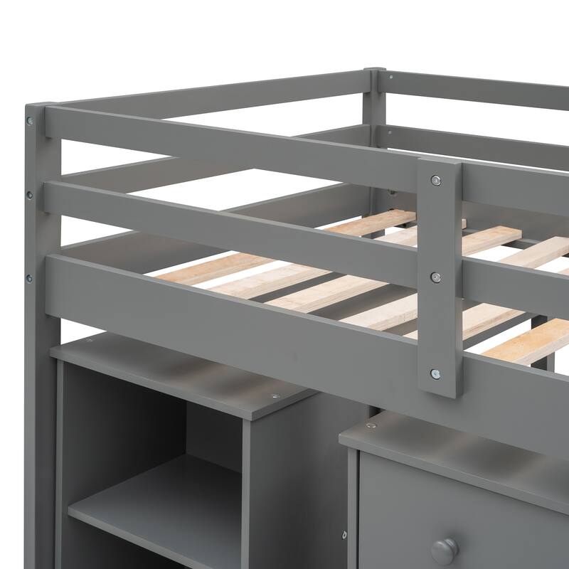 Pine Multifunctional Loft Bed with Movable Desk