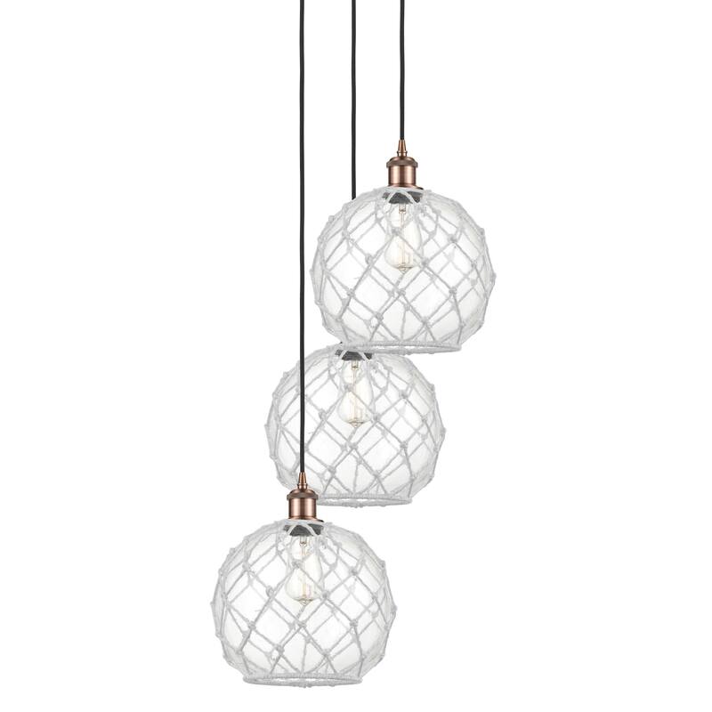 Innovations Lighting 113B-3P-37-17 Farmhouse Rope Pendant Farmhouse - Antique Copper / Clear Glass with White Rope