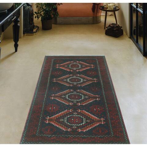Noori Rug Vintage Distressed Asia Charcoal/Red Runner - 2'3" x 4'0"