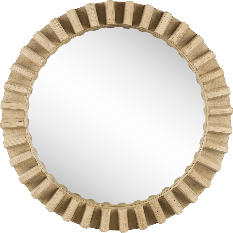 Sprocket Light Brown Solid Wood Cog Frame Round Mirror - 35" x 35"