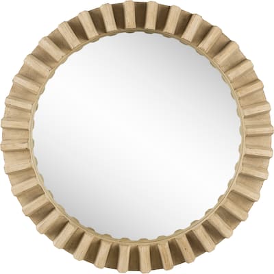 Sprocket Light Brown Solid Wood Cog Frame Round Mirror - 35" x 35"