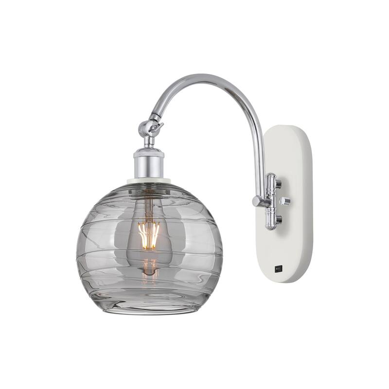 Innovations Lighting 518-1W 13 8 Athens Deco Swirl Sconce Athens Deco - White Polished Chrome / Light Smoke Deco Swirl