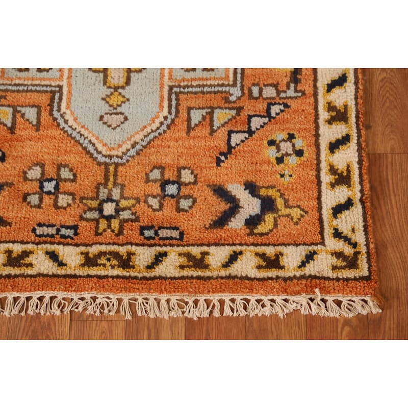 Orange Heriz Serapi Indian Runner Rug Hand-Knotted Wool Carpet - 2'6" x 8'0"