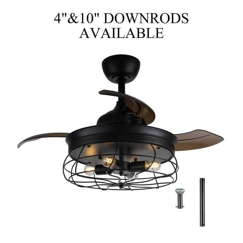 36" Black Retractable 3-Blade Chandelier Ceiling Fan with Remote - 36-in
