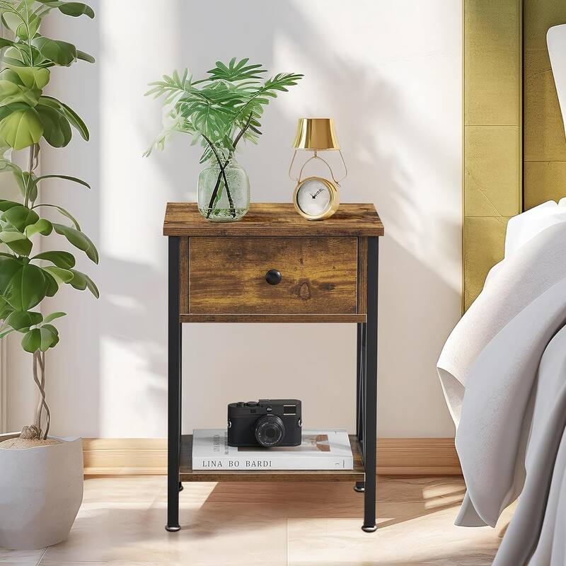 Modern 1-Drawert Nightstands X-Design with Storage Shelf, Set of 2 Nightstands
