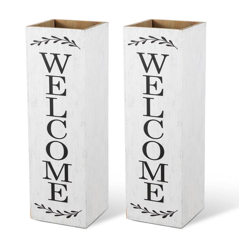 Glitzhome 24"H Double Sided Solid Wood Black White Boxed "WELCOME PORCH" Porch Sign