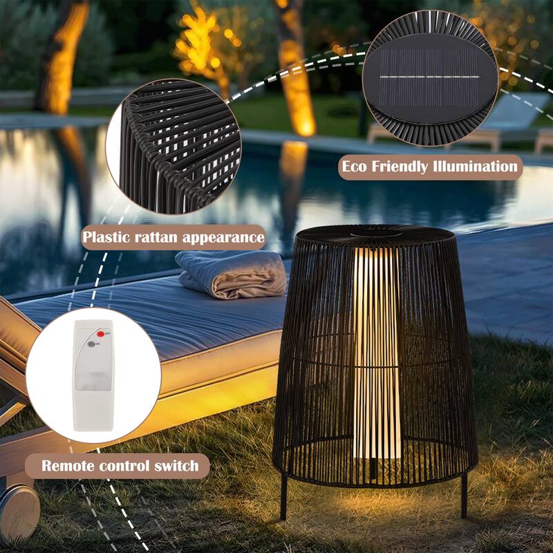 2-Pack Outdoor Rattan Solar Light Patio Floor Lamp