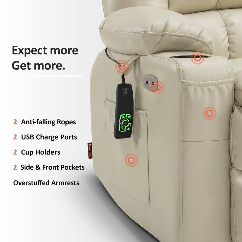 MCombo Medium Dual Motor Power Lift Recliner Chair Infinite Position, Massage and Heat, Extended Footrest, Faux Leather 7890