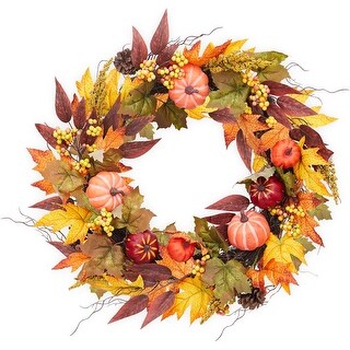 Halloween Pumpkin Wreath with Maple Leaves, 24 Inch Fall Wreaths for ...