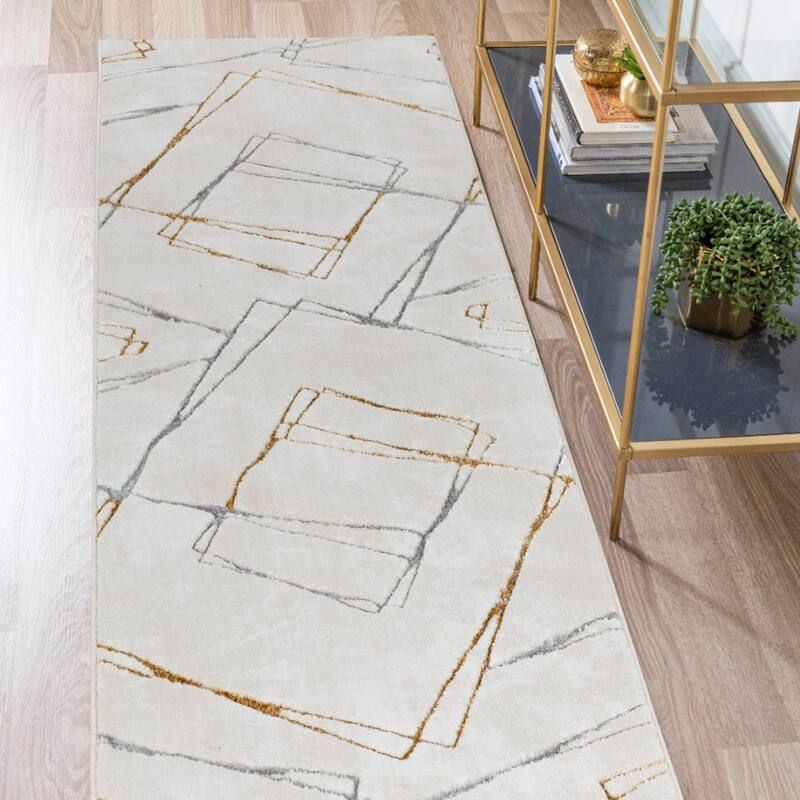 Maz Collection Beige/Gray/Yellow Contemporary Lines Area Rug